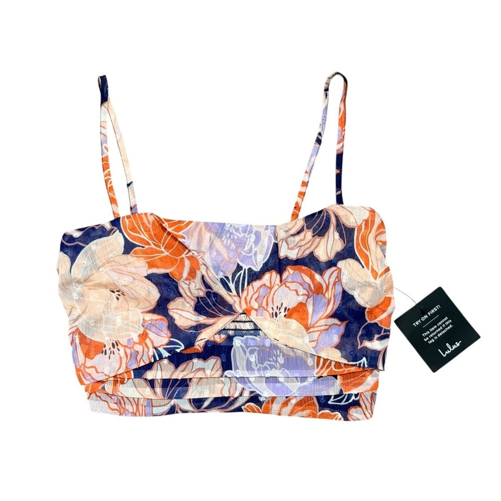 Lulus Tropical Bohemian Floral Twist Front Cutout Crop Top Multi Size Small NWT - Picture 3 of 8